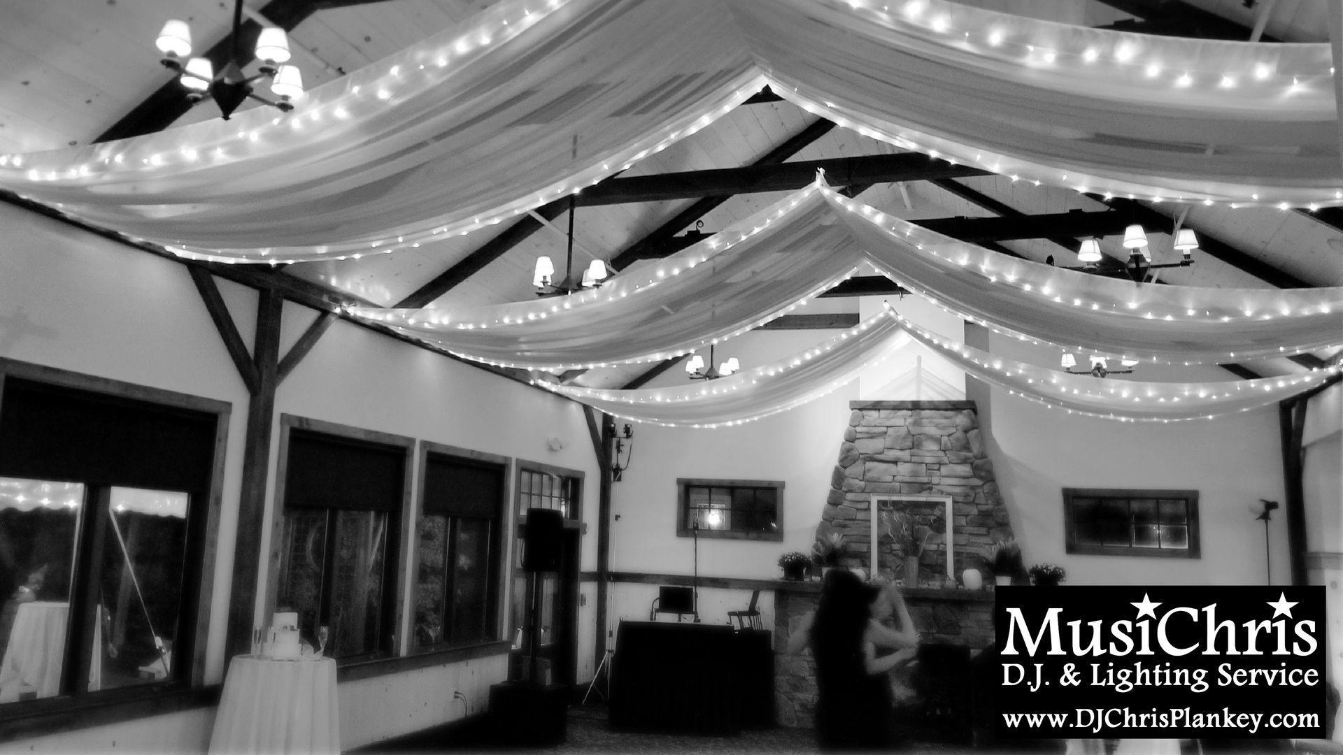 Barrington Hall, Great Barrington, MA wedding venue Crissey Farm wedding DJ lighting drapery