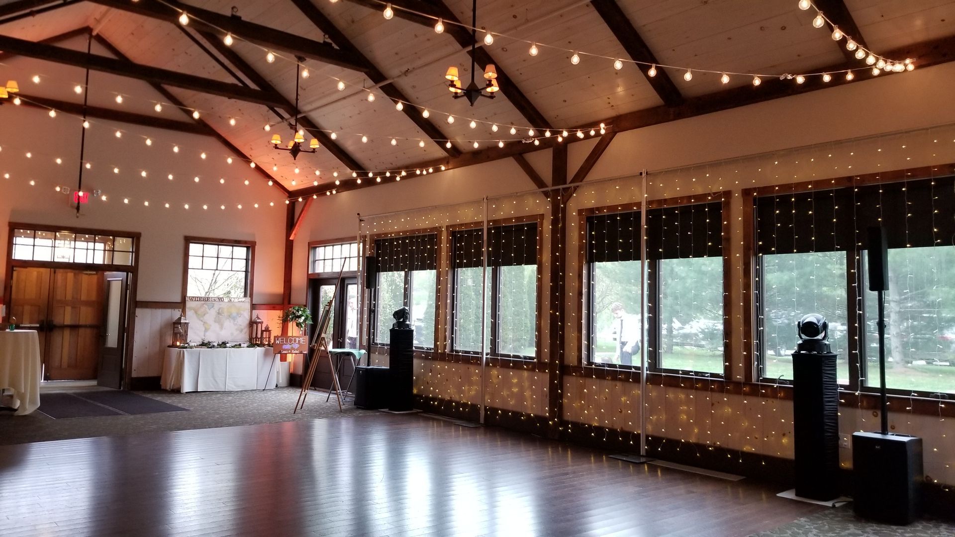 Barrington Hall, Great Barrington, MA wedding venue Crissey Farm wedding DJ lighting drapery