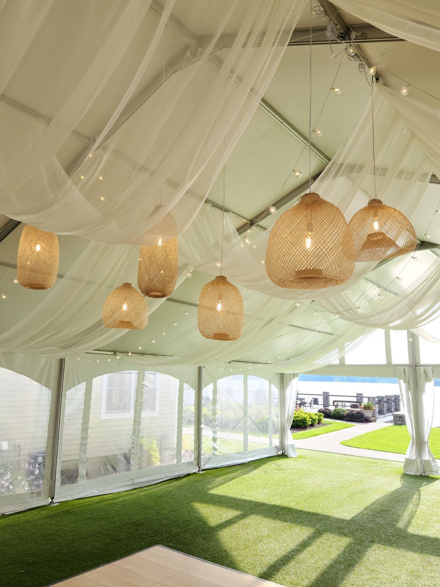 Lake House Guest Cottages of the Berkshires, Lanesborough Lanesboro MA Mass. wedding DJ tent lighting drapery