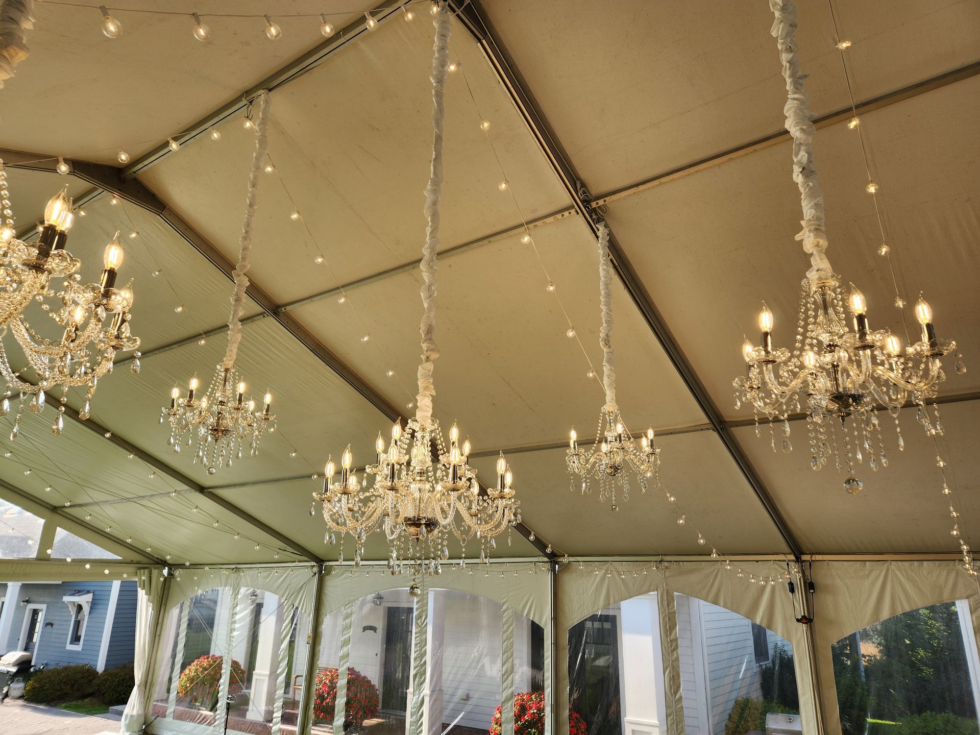 Crystal Chandelier installation rental service in the Berkshires Western, MA for tents weddings private events