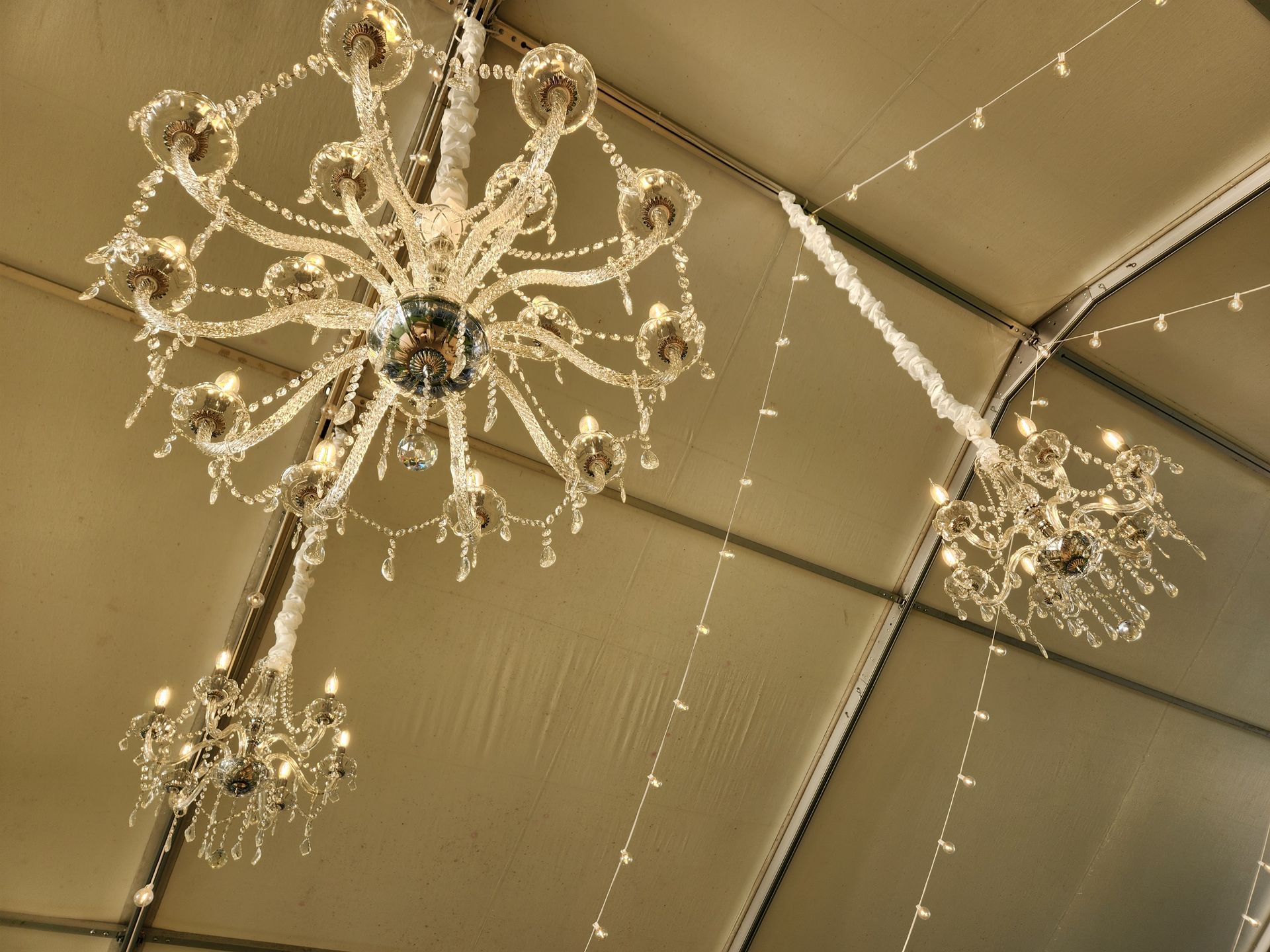 Crystal Chandelier installation rental service in the Berkshires Western, MA for tents weddings private events