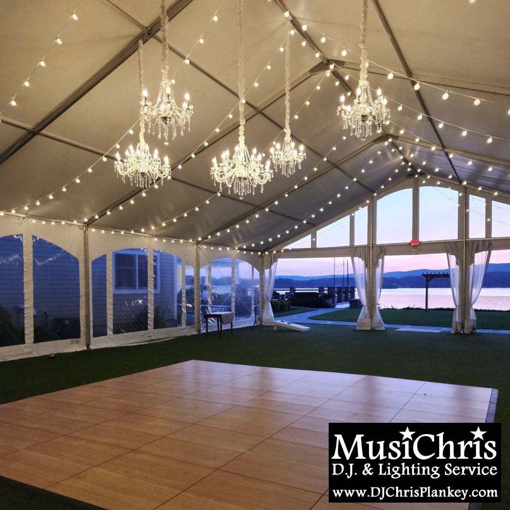 Lake House Guest Cottages of the Berkshires, Lanesborough Lanesboro MA Mass. wedding DJ tent lighting drapery