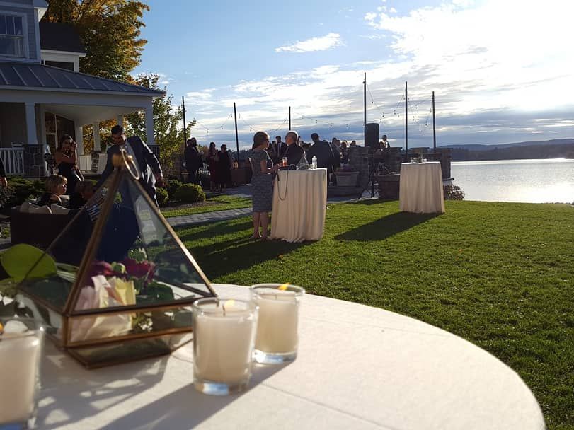 Lake House Guest Cottages of the Berkshires, Lanesborough Lanesboro MA Mass. wedding DJ tent lighting drapery