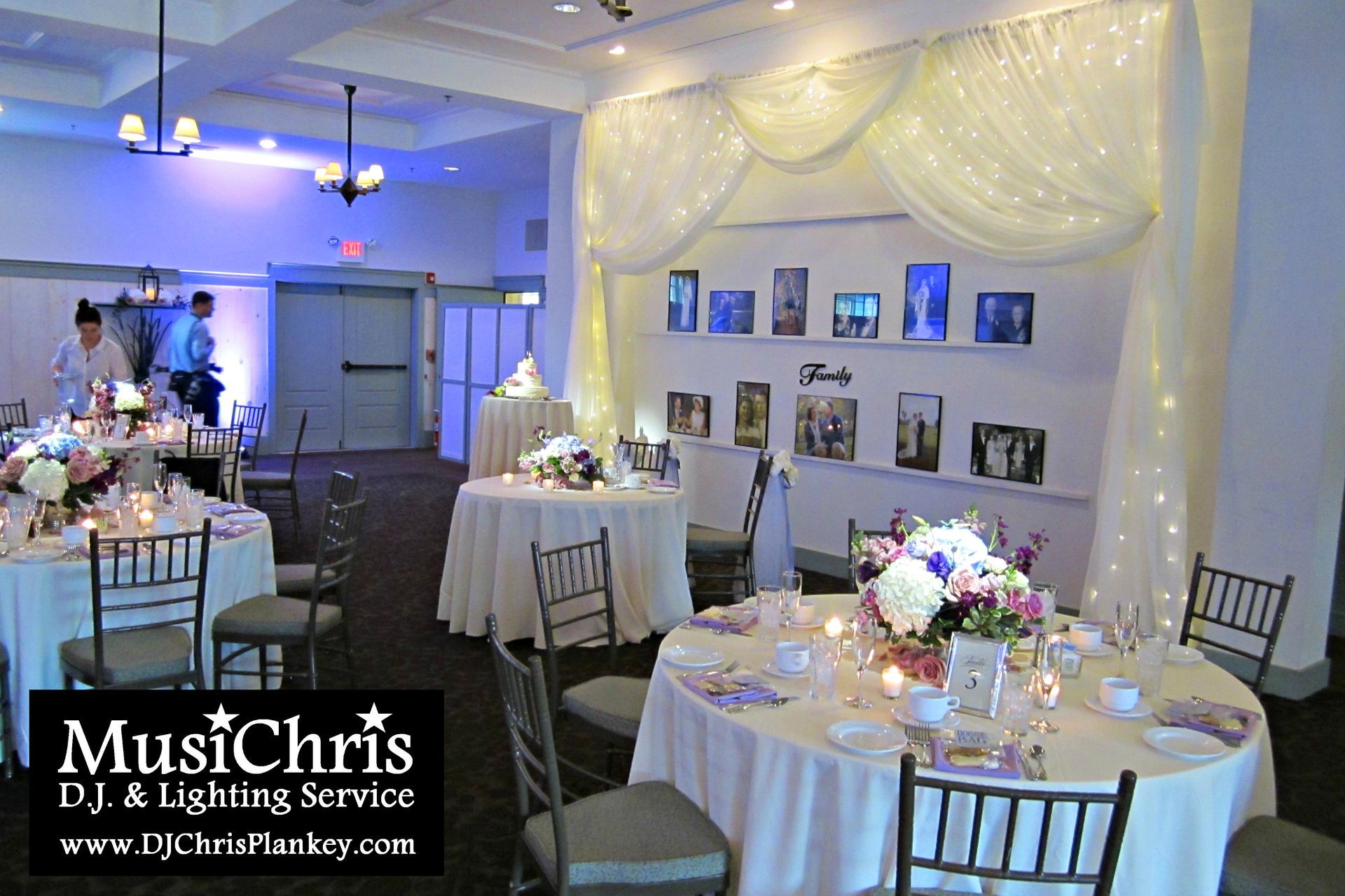 Barrington Hall, Great Barrington, MA wedding venue Crissey Farm wedding DJ lighting drapery