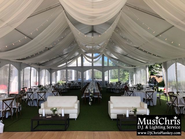 Lake House Guest Cottages of the Berkshires, Lanesborough Lanesboro MA Mass. wedding DJ tent lighting drapery