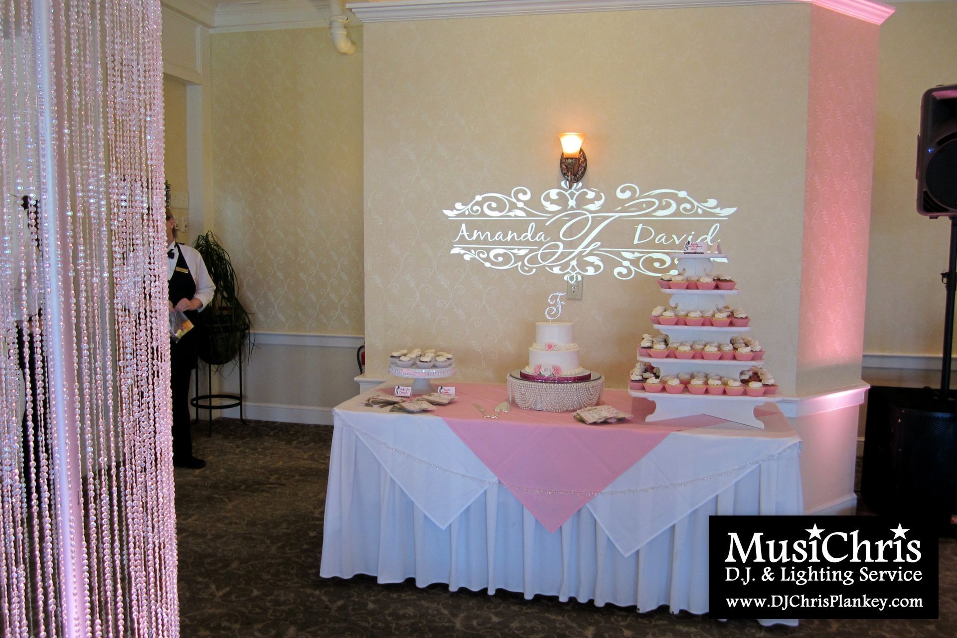 Country Club of Pittsfield, MA Mass. wedding DJ lighting drapery porch lighting service