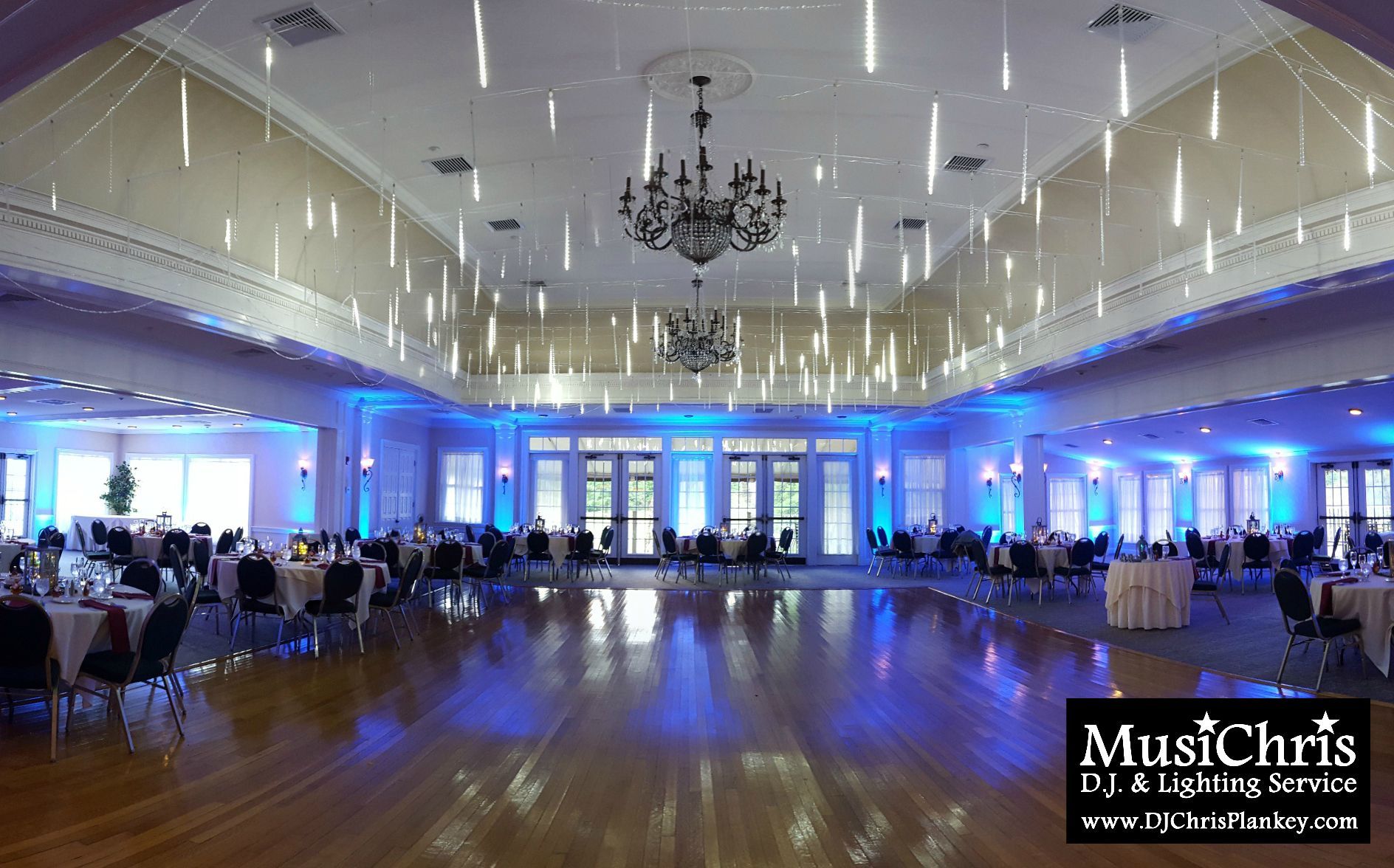 Country Club of Pittsfield, MA Mass. wedding DJ lighting drapery porch lighting service