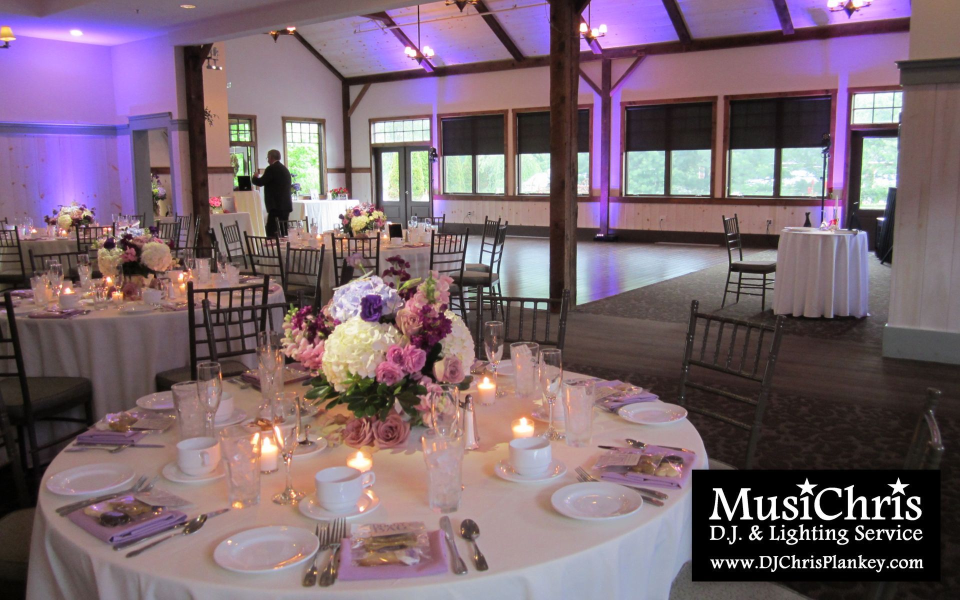 Barrington Hall, Great Barrington, MA wedding venue Crissey Farm wedding DJ lighting drapery