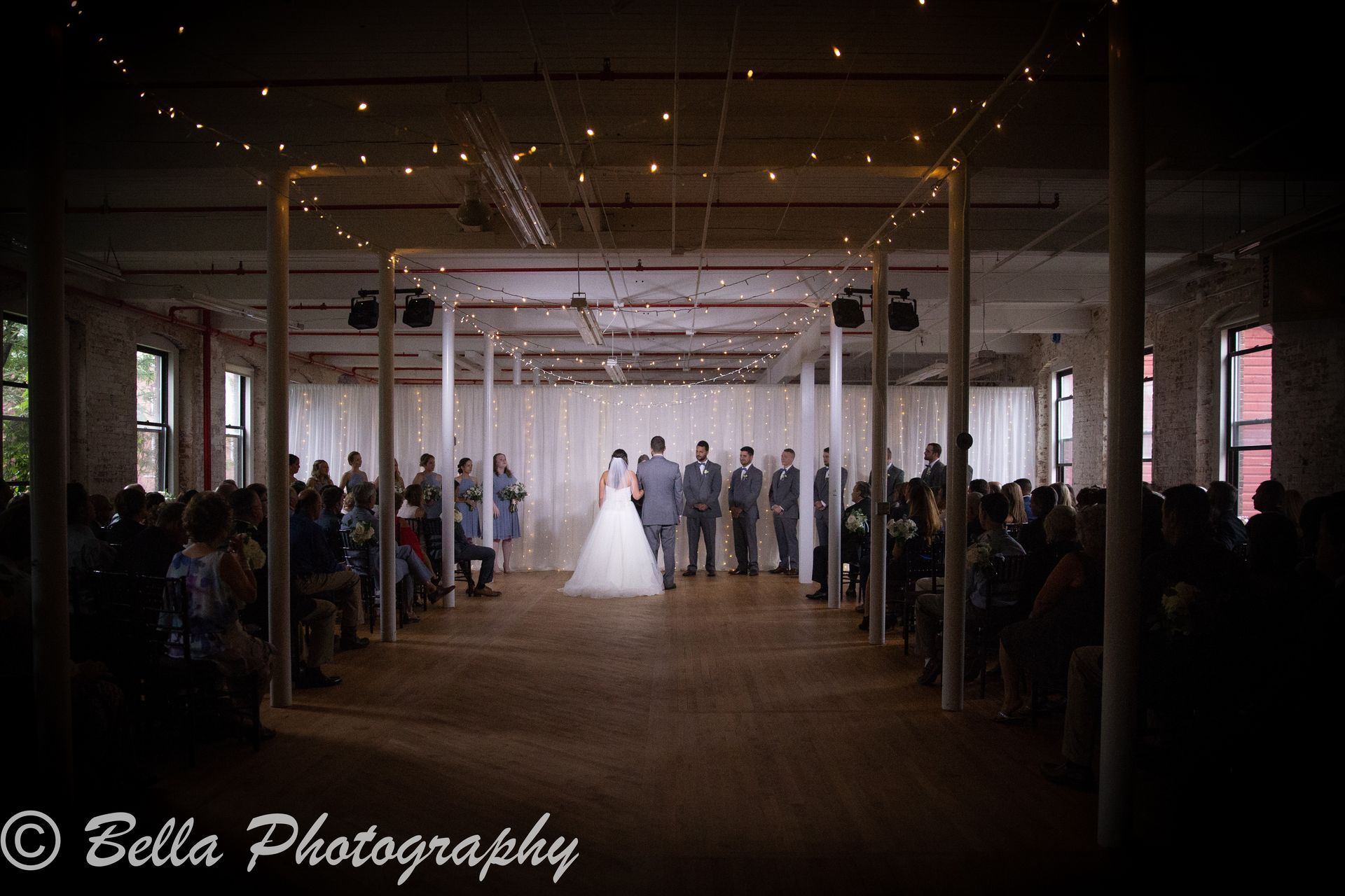 Stationery Factory wedding ceremony DJ lighting drapery Dalton, Mass.
