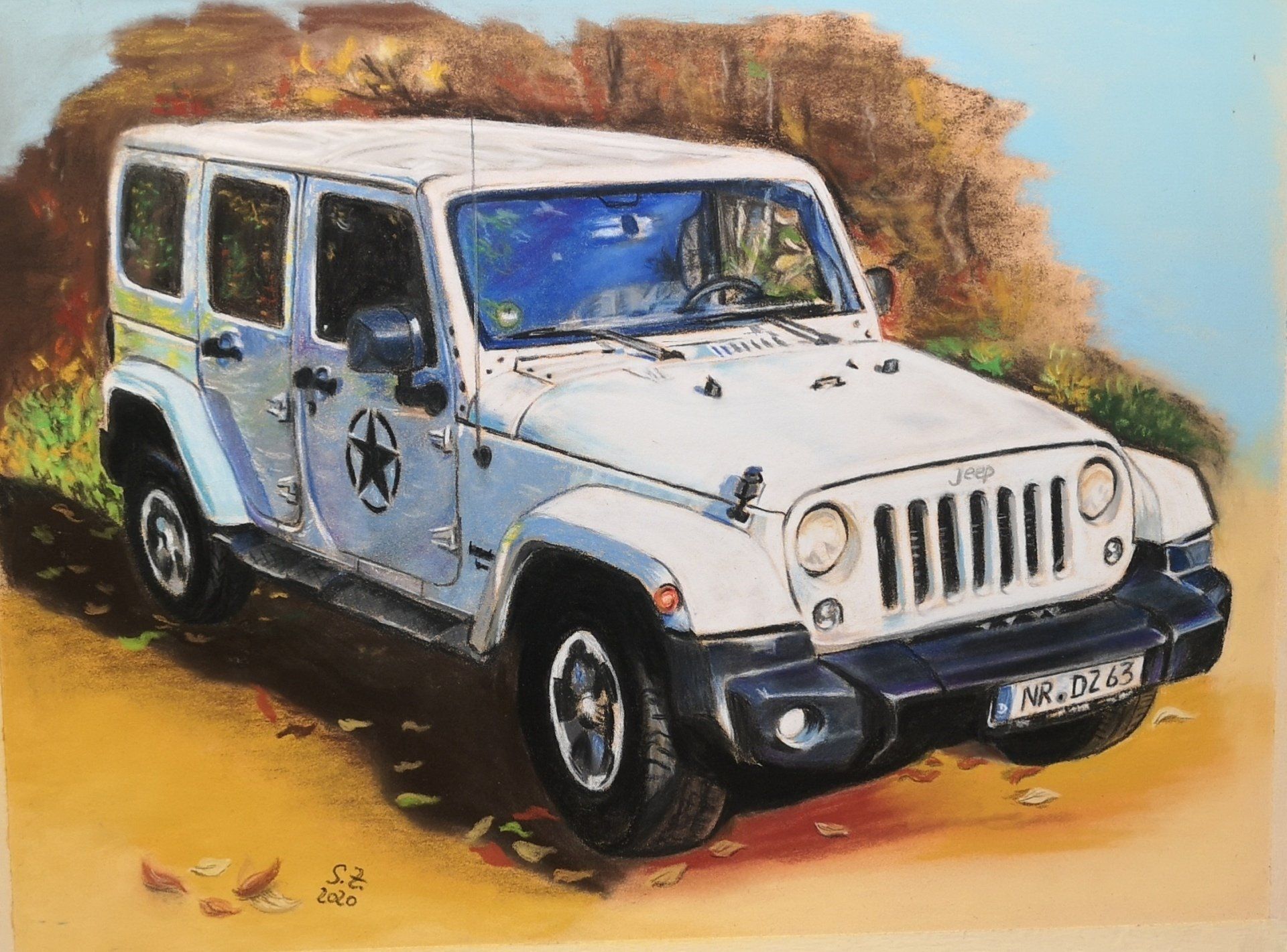 Jeep Wrangler , Pastellkreide, Gemälde