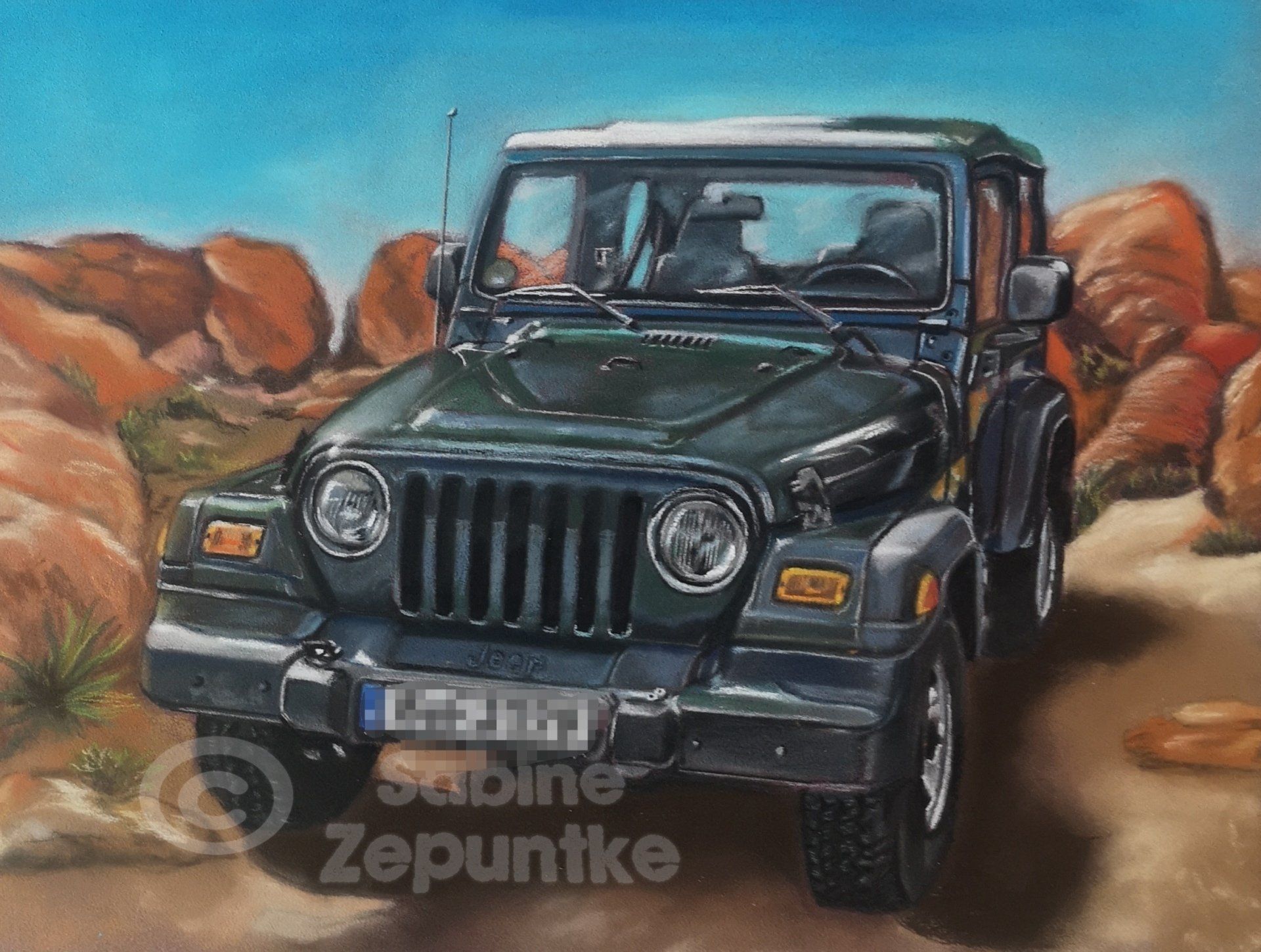 Jeep Wrangler Pastellkreide Zeichnung