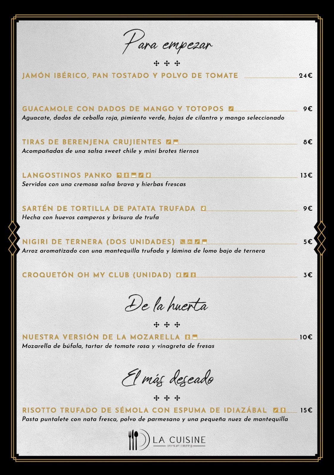 Carta de Cenas en Oh My Club