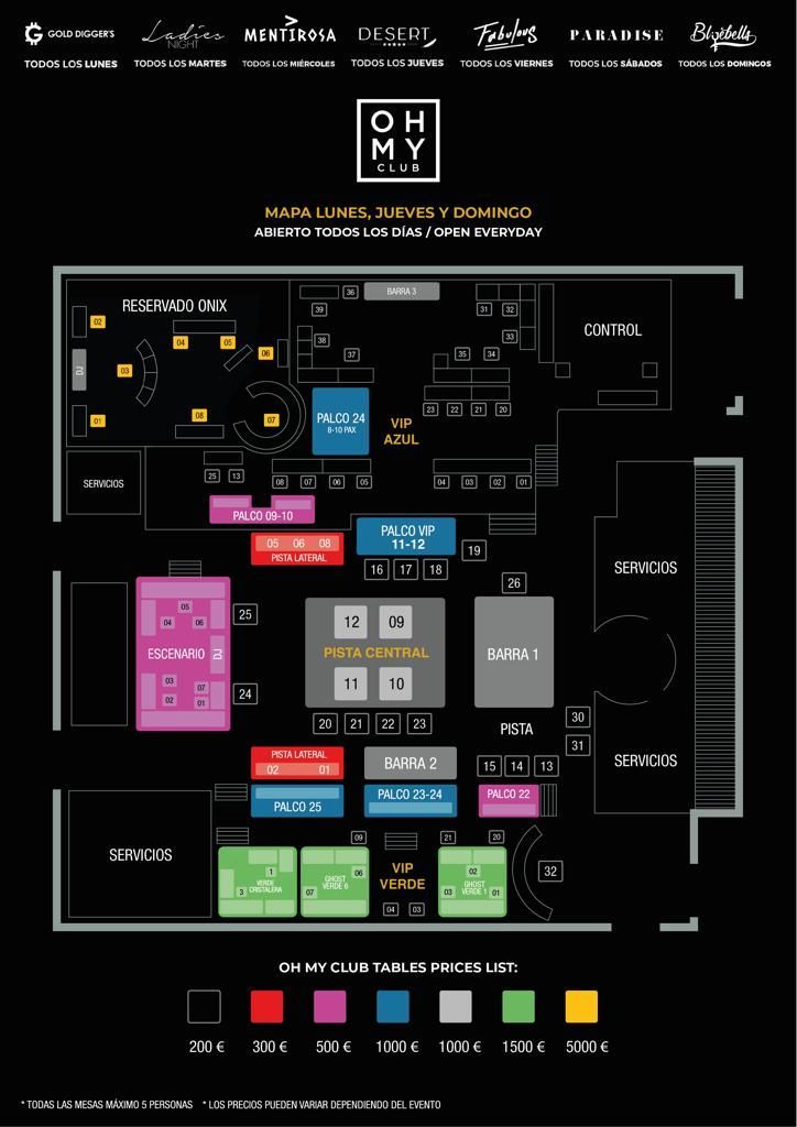 Plano de Reservados en Oh My Club Plano de Reservados en Oh My Club