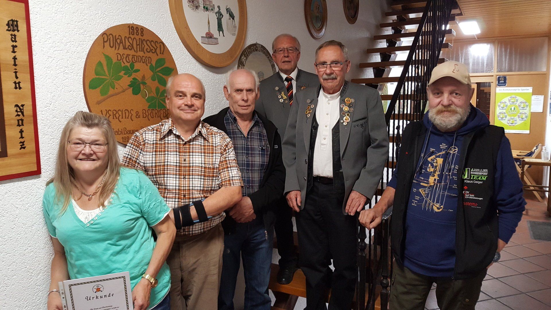 v.l.: Siglinde Müller, Jörg Beck, Eberhard Handel, OSM Anton Jäger, Karl-Eugen Buck, Klaus Geiger.