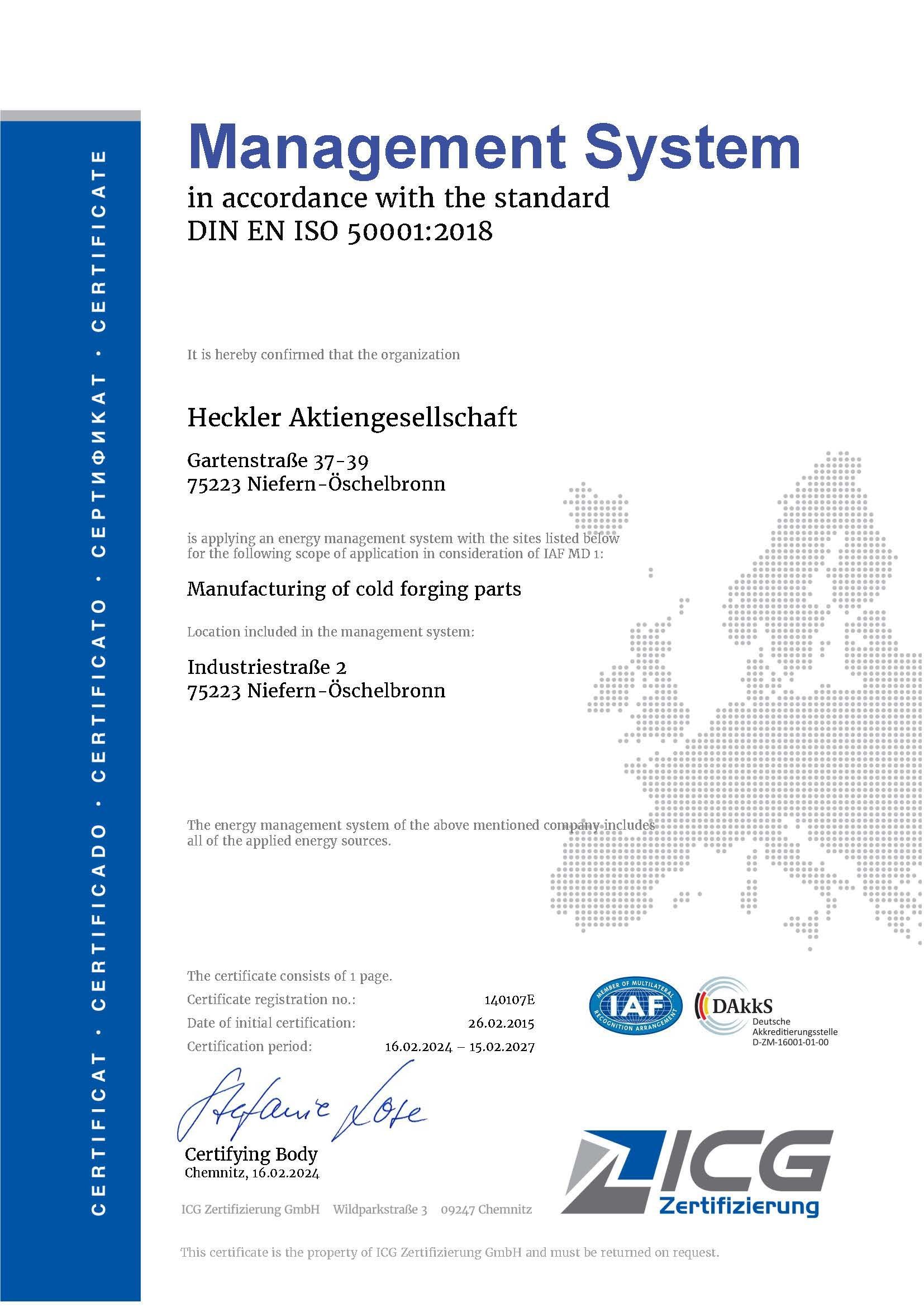 Zertifikat DIN EN ISO 50001:2011