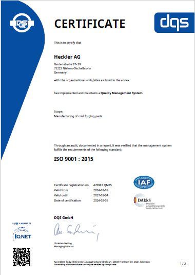 Zertifikat Heckler AG ISO 9001