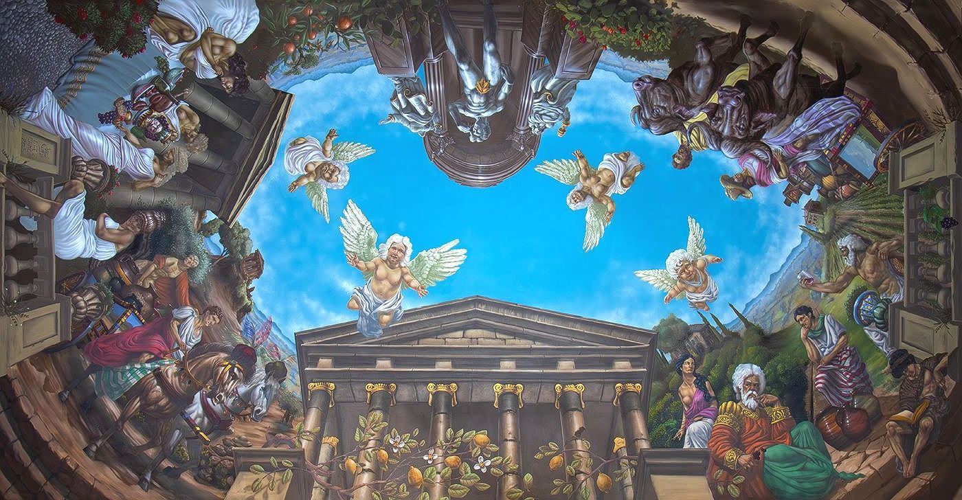 Deckengemaelde im Floersheimer Bahnhof gemalt vom Frankfurter Kuenstler Drew Camell