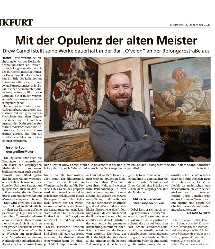 DRew Camell Kunst der Alten Meister im KOntrast zur Zeitgenössischen Kunst. Kunstausstellung in Frankfurt Höchst.