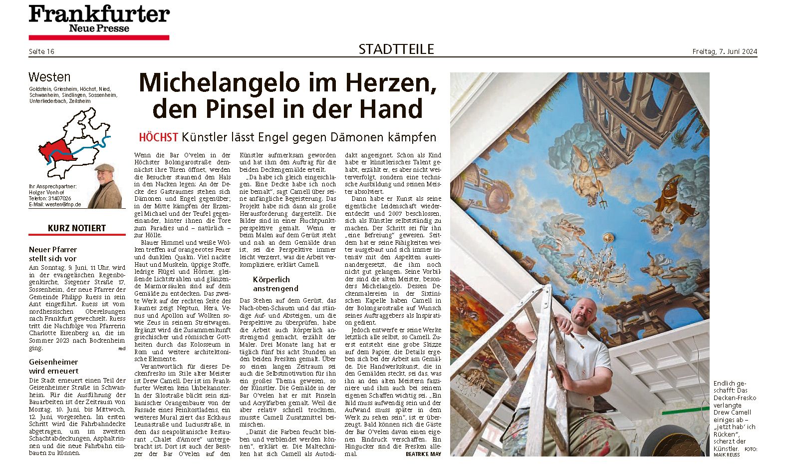 Kuenstler Drew Camell Pressebericht Deckengemaelde in Frankfurt am Main