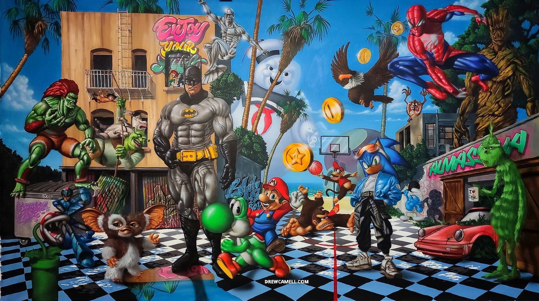 Retro Gemälde mit Charakter Design Drew Camell