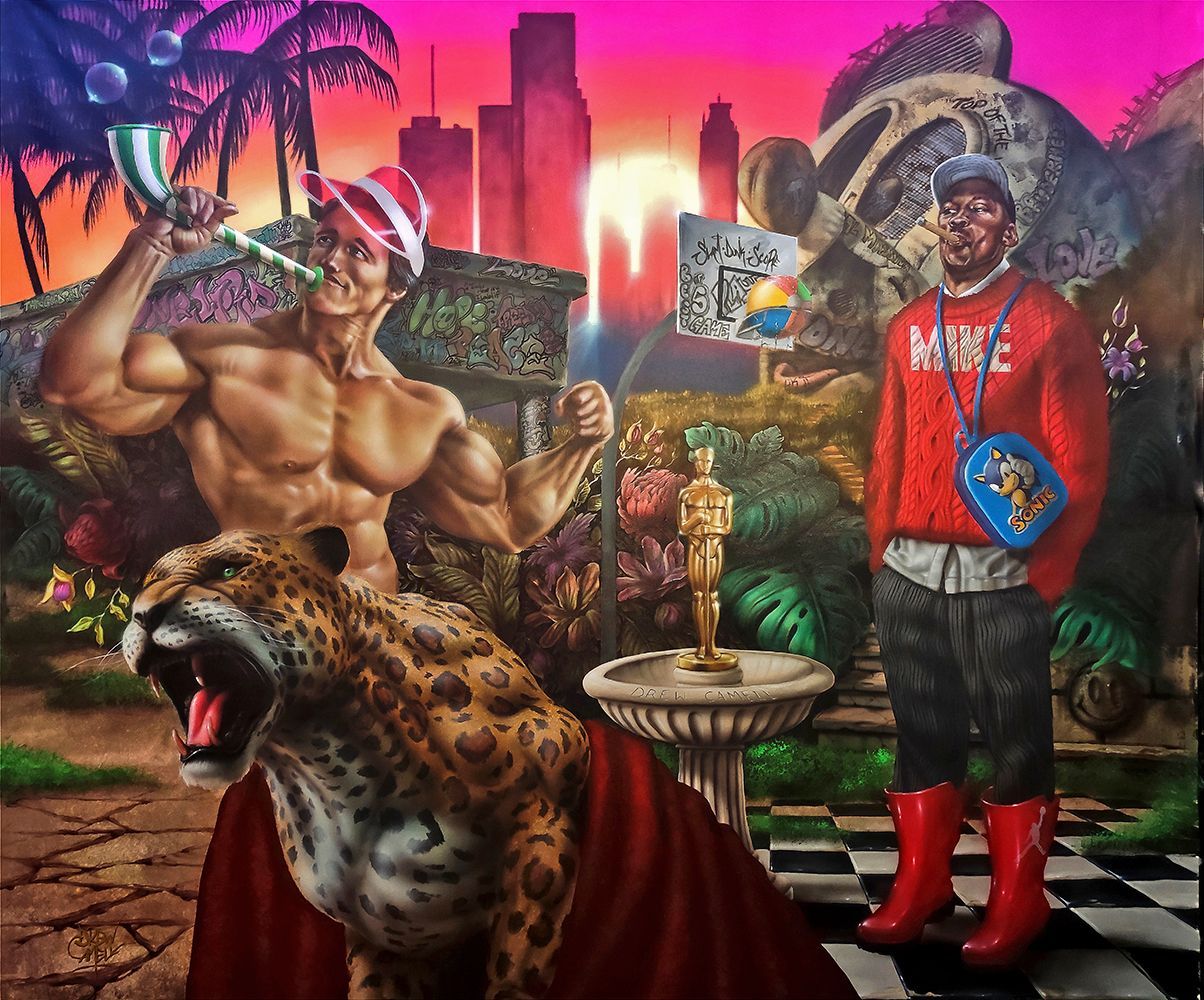 Realismus, Popart, moderne Kunst, all das vereint der Kuenstler Drew Camell aus Frankfurt am Main in diesem wunderschoenen und ausdrucksstarkem Kunstwerk.
Das Gemaelde ist im Großformat und der Kuenstler hat es in seinem Atelier Frankfurt gemalt.
Das Bild hat eine Moderne und eine Retro Skyfi Anmutung und fesselt jeden Betrachter in seinen Bann.