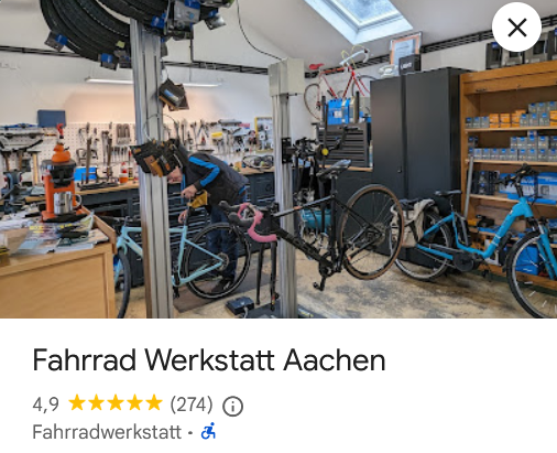 Stand: 26.10.2023 5 Sterne Top Bewertung Fahrradwerkstatt Aachen