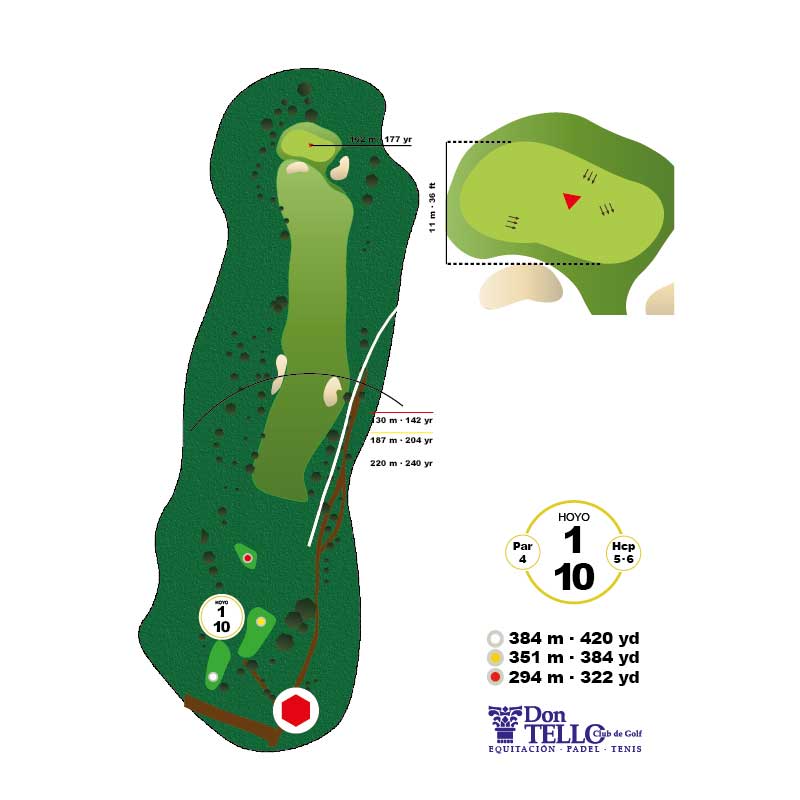 Hoyo 1 de Don Tello Club de Golf. Par 4 de 351 metros