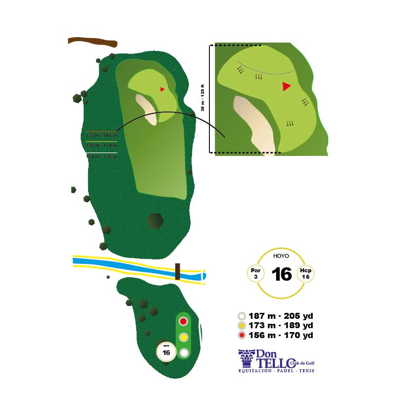 Hoyo 16 de Don Tello Club de Golf. Par 3 de 173 metros