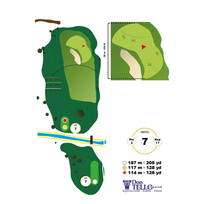 Hoyo 7 de Don Tello Club de Golf. Par 3 de 117 metros