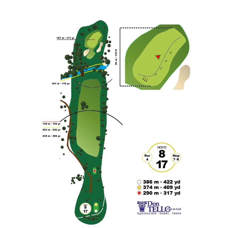 Hoyo 8 de Don Tello Club de Golf. Par 4 de 374 metros