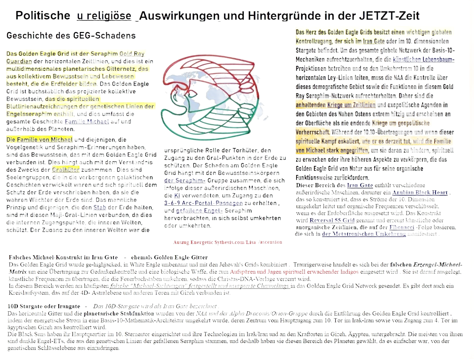 Der Schaden am Golden Eagle Grid hängt mit den Bewusstseinskörpern der Seraphim-Gruppe zusammen, die sich infolge dieser ausserirdischen MASCHINEN DIE KI verwendeten, um Zugang zu den 3-6-9 Arc-Portal.Passagen zu erhalten und gefallene Engel-Seraphim hervorbrachten, in sich selbst umkehrten