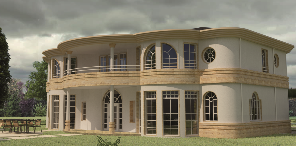 Haus mit Rundbogenkästen