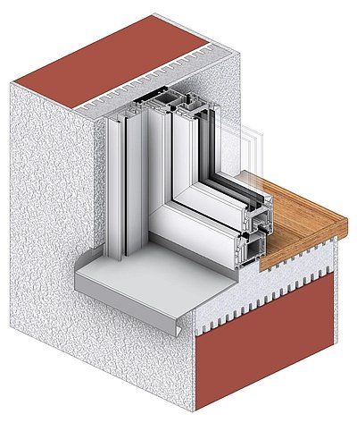 Sichere Fensterbefestigung in Ziegelwänden mit AKTIV-SYSTEM Laibungsrahmen.