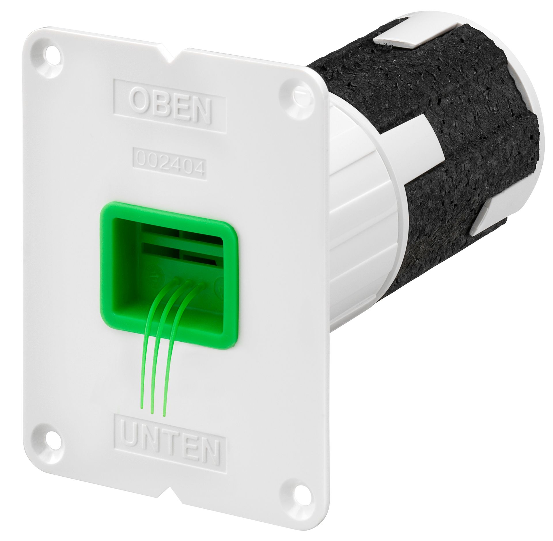 gedämmter Gurtausgang mit grüner Putzkappe gedämmter Gurtausgang mit grüner Putzkappe