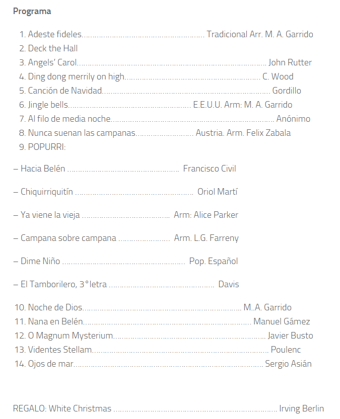 Programa del concierto de Navidad 2019