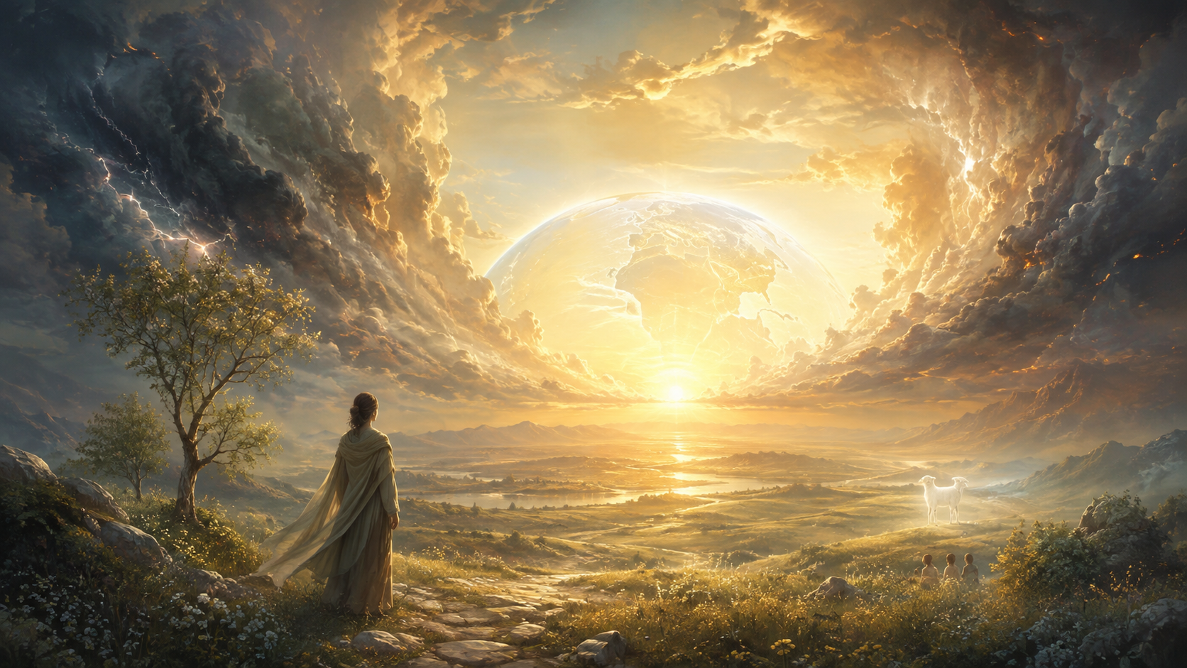 Spirituelles Bild über Sanftmut, Wandel und leise Kräfte, die nach dunkler Zeit sichtbar werden.