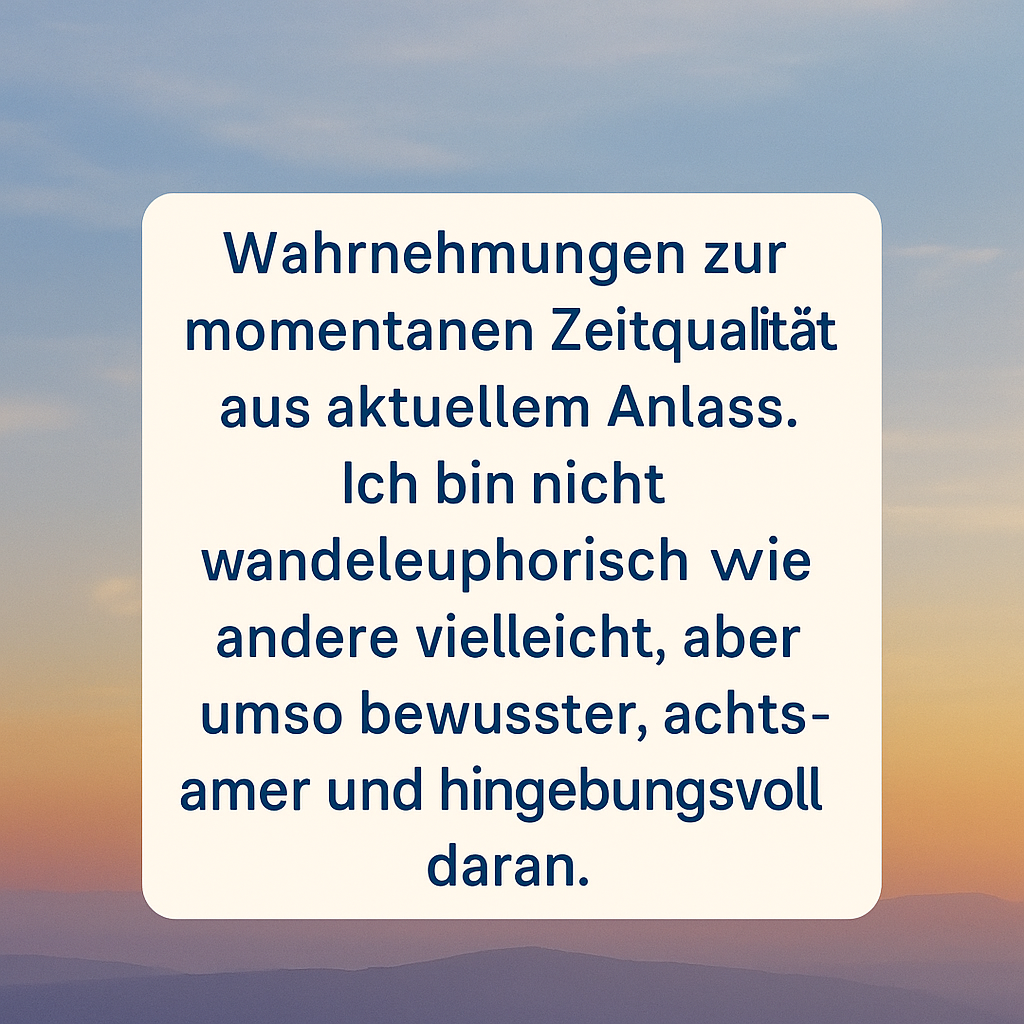 Text Wahrnehmungen zur momentanen Zeitqualität mit ruhigem Hintergrundbild.