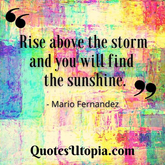 Rise above the storm and you will find the sunshine. Mario Fernandez