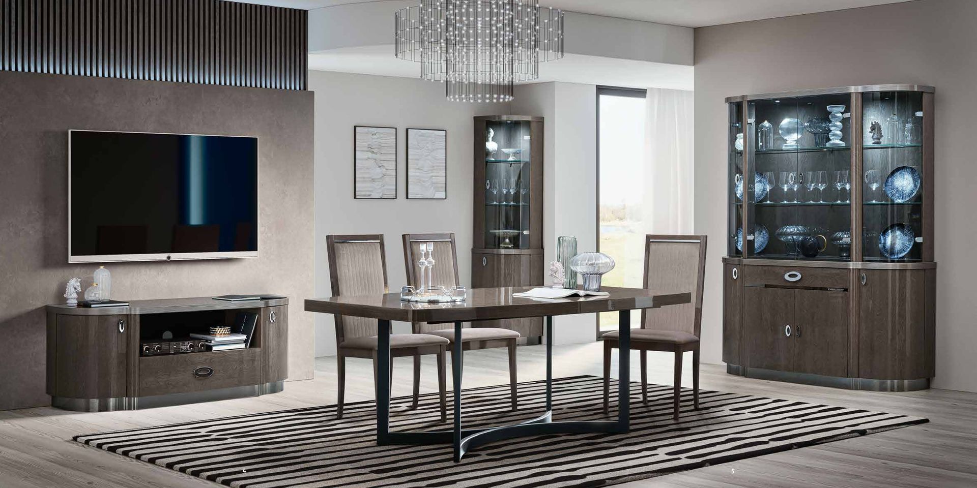 Wohnzimmer Esszimmer Möbel Camel Roma Weiß Vitrine Glamur 2-türig / Esstisch mit Stühle Roma / Anrichte Glamur 4-türig