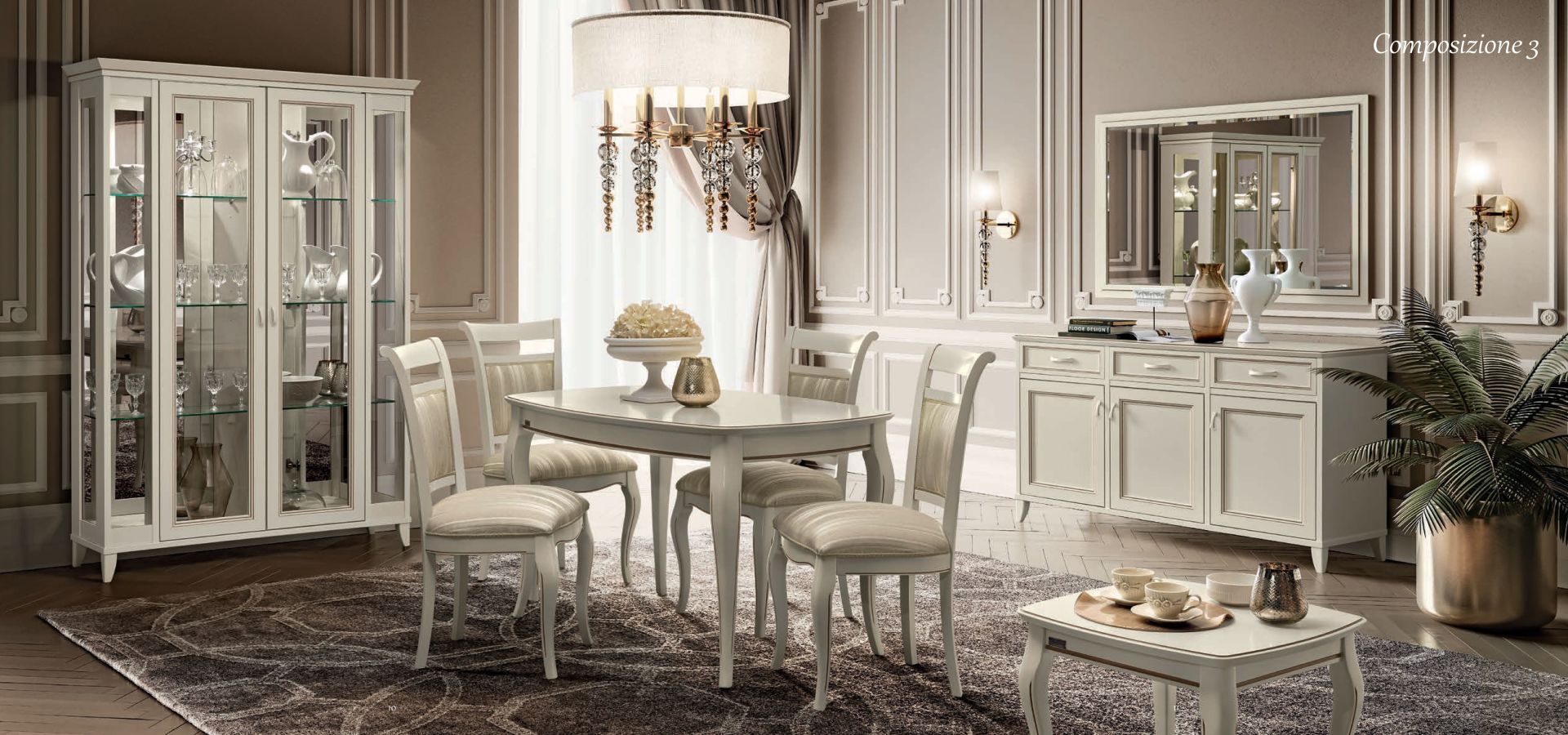 Wohnzimmer Esszimmer Giotto Camel Farbe Elfenbein Landhausstil Esstisch Vitrine Stühle Anrichte TV Kommode