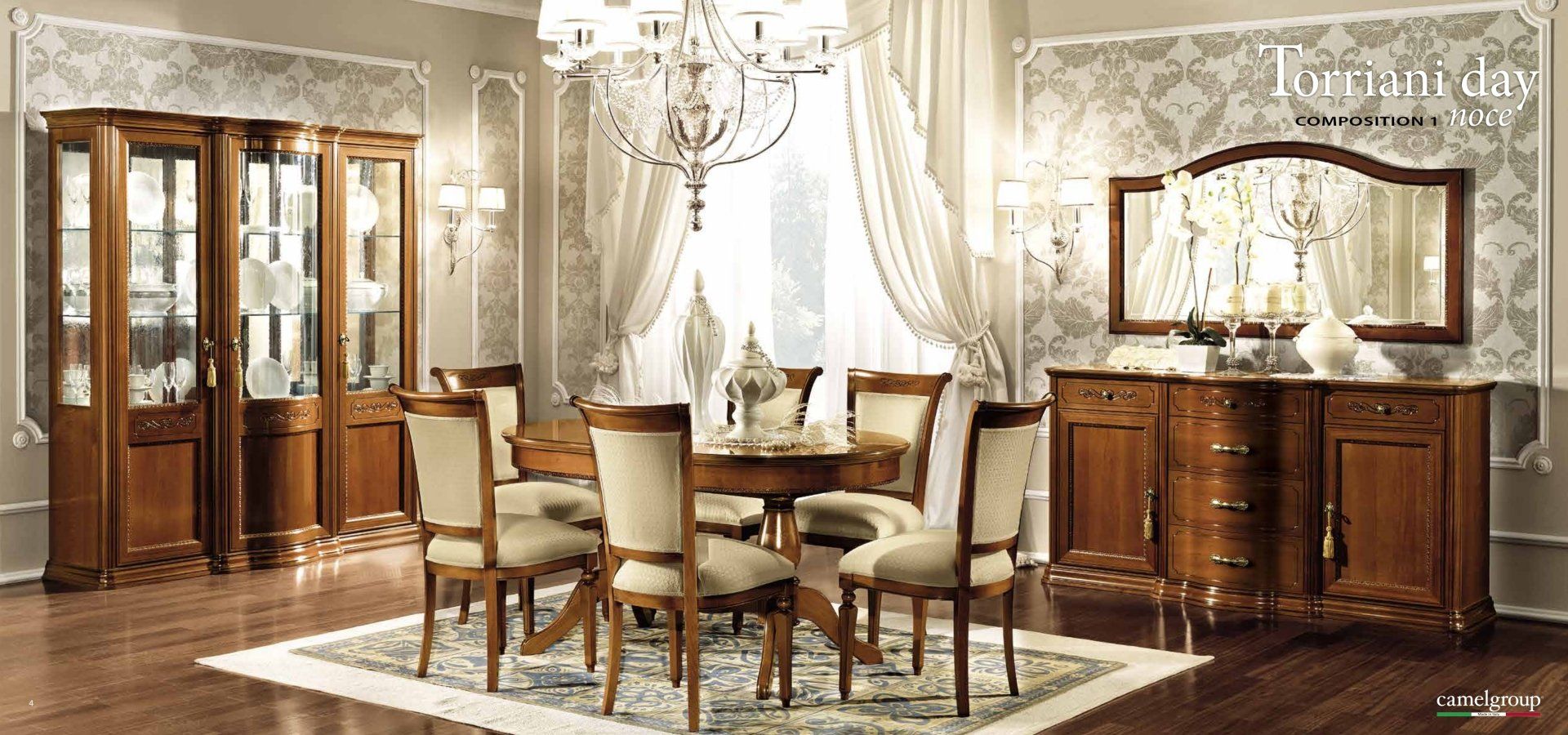 Wohn- und Esszimmer Nostalgia - Nussbaum Camel Esstisch Vitrine Sideboard Spiegel TV kommode