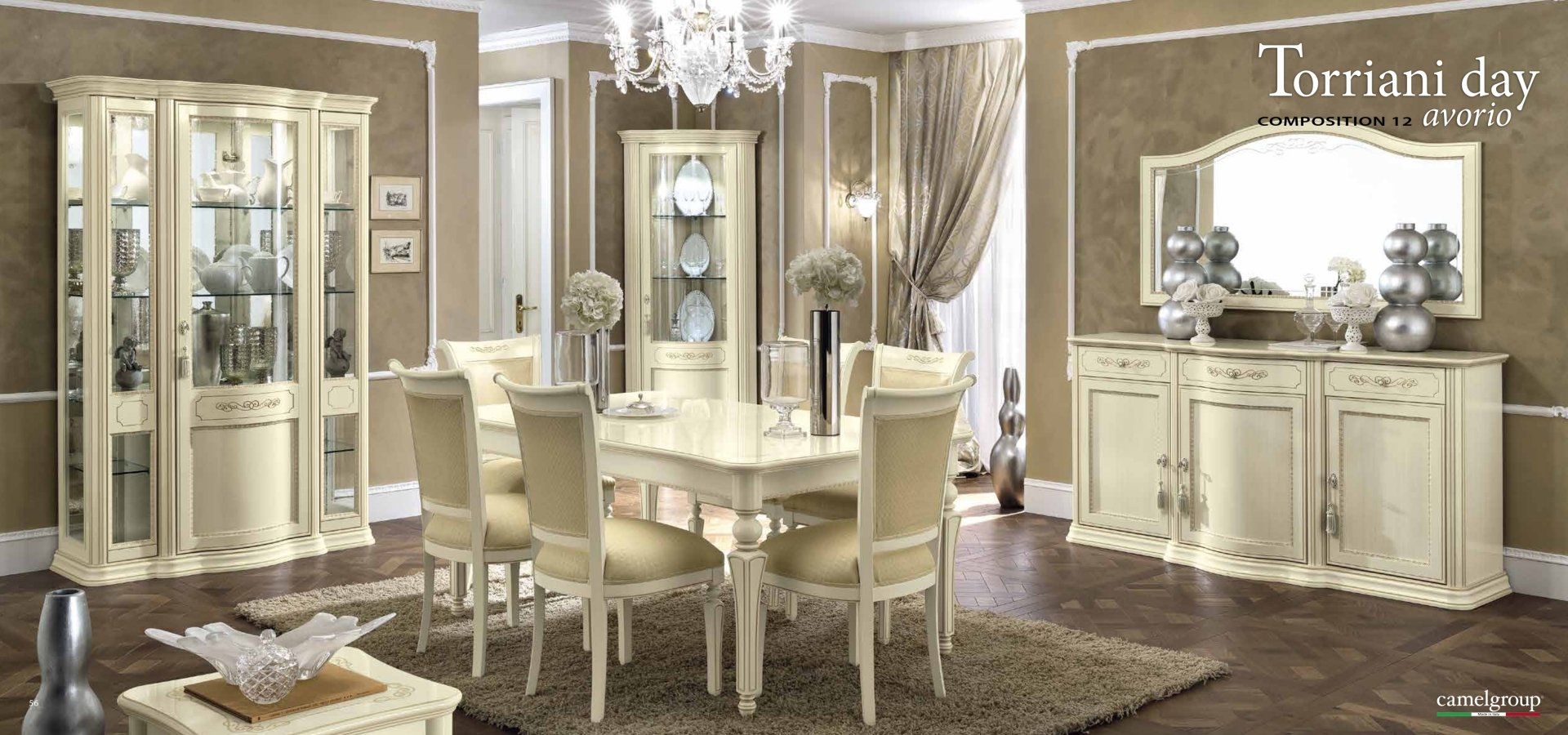 Wohn- und Esszimmer Nostalgia - Nussbaum Camel Esstisch Vitrine Sideboard Spiegel TV kommode