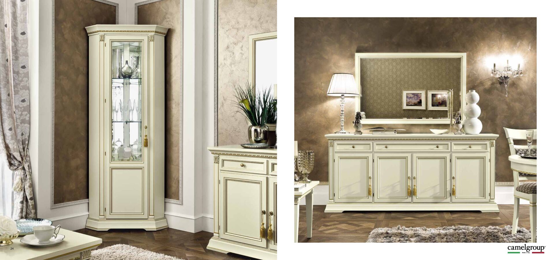 Wohn- und Esszimmer Nostalgia - Nussbaum Camel Esstisch Vitrine Sideboard Spiegel TV kommode