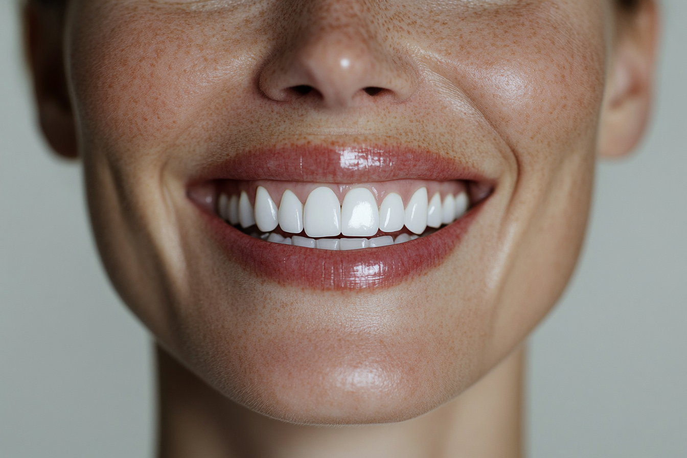 Junge Frau mit strahlend weißem Lächeln, Close-up – Botox Behandlung bei Gummy Smile