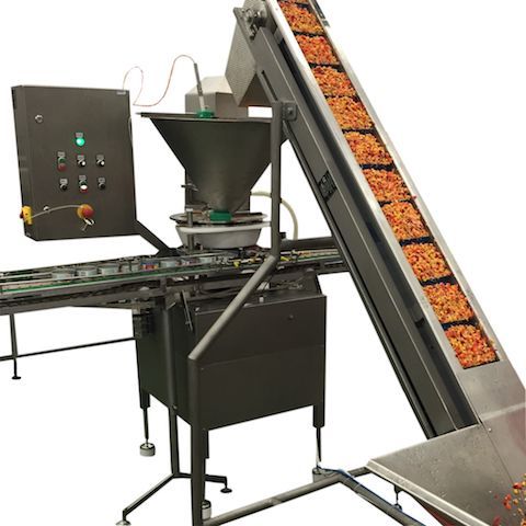 Abfüllanlage Schüttgut, Abfüllmaschine, Teil derAbfülllinie für stückige Lebensmittel Abfülllinie stückige Lebensmittel, Schüttgut-Dosierer , Abfüllanlage, Abfüllmaschine Schüttgut, Abfüllen Obst und Gemüse, Kaffee, Abfüller Gemüsemischung, Dosieren Mais, Dosierer Erbsen, Kirschen,