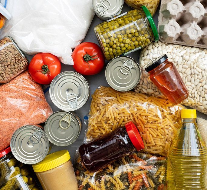 Collection of non-perishable food items.