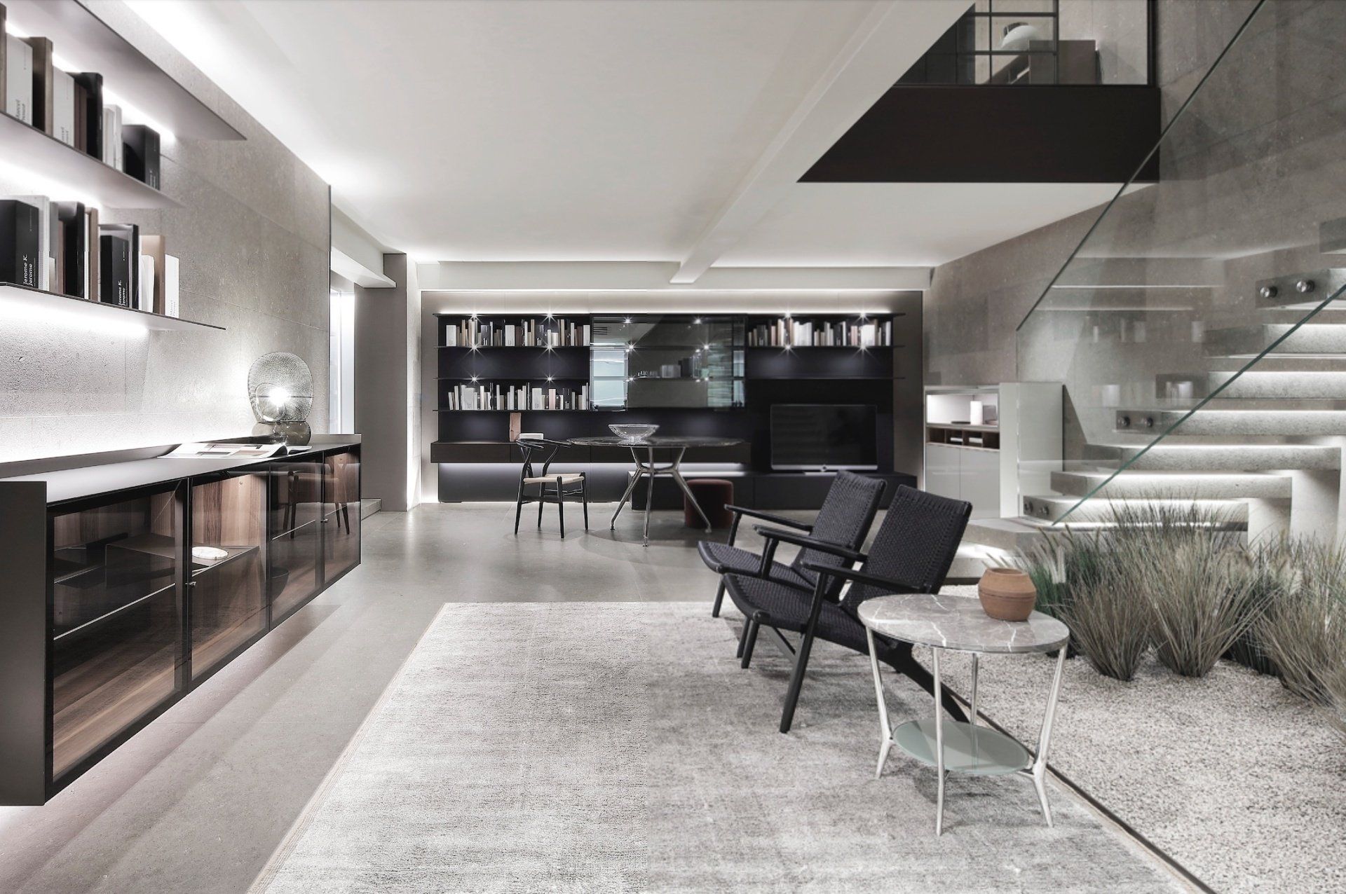 Rimadesio showroom London basement - Grigio argento flooring and cladding - Vicenza stone