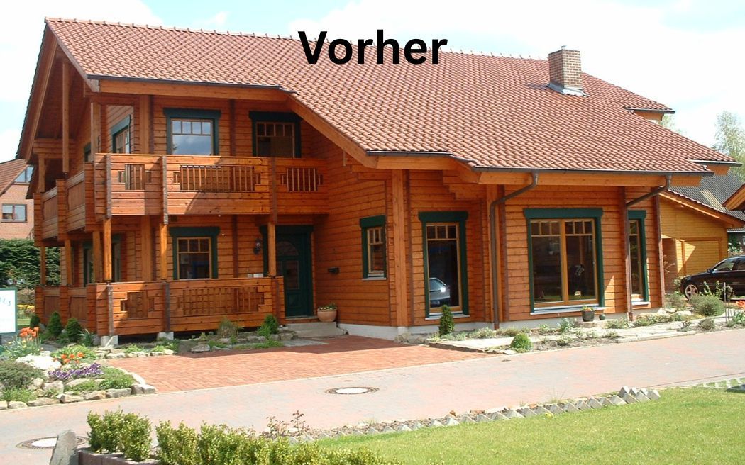 Das Holzhaus vor der Farbsanierung.