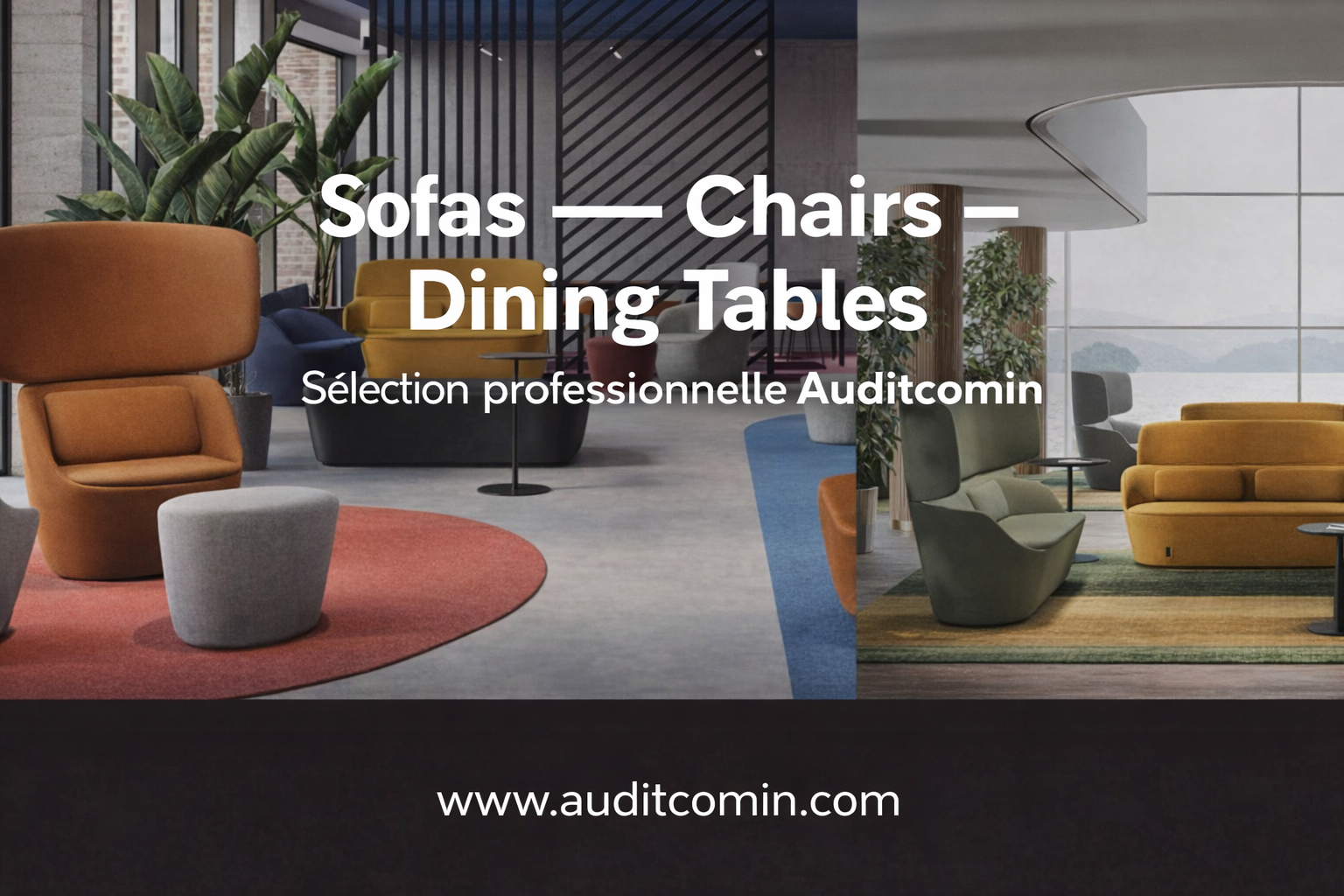 Mobilier de salon et salle à manger Auditcomin : sofas, chaises et tables contract pour projets hôteliers et restaurants.