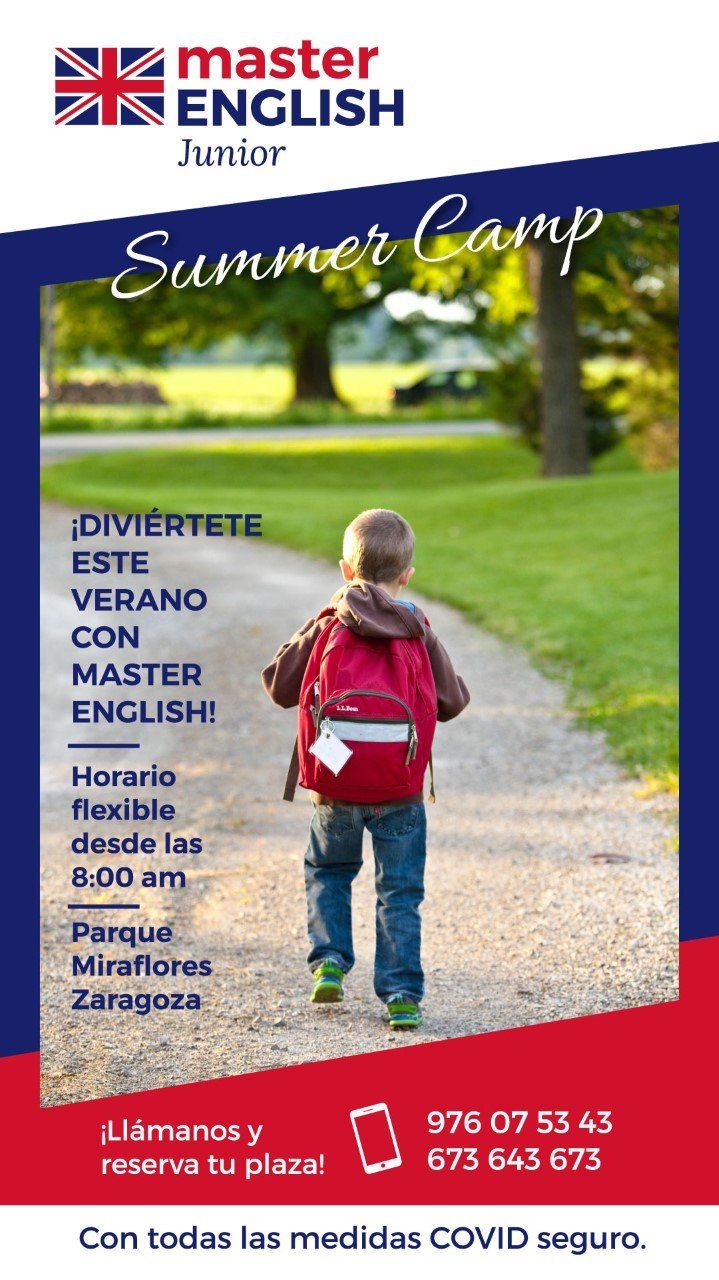 Flyer del campus de verano en inglés para niños en Zaragoza - Master English